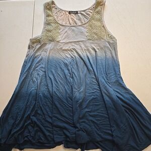 Earthbound Trading Co Tank Top Ombre Large L Blue Gray Crochet Sleevless Boho